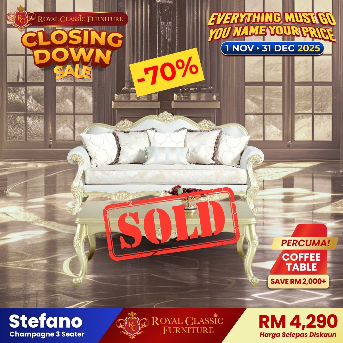 STEFANO 3 Seater Sofa