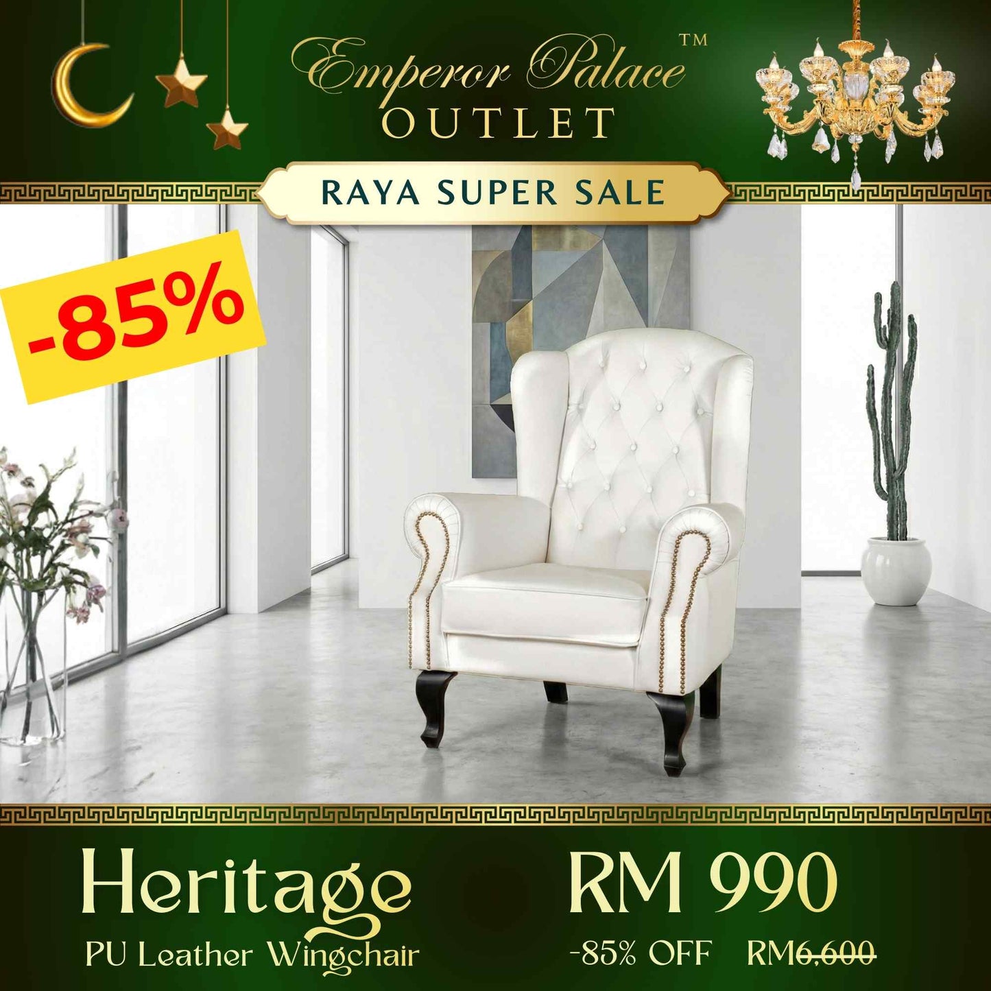 The HERITAGE PU Leather Wingchair (White)