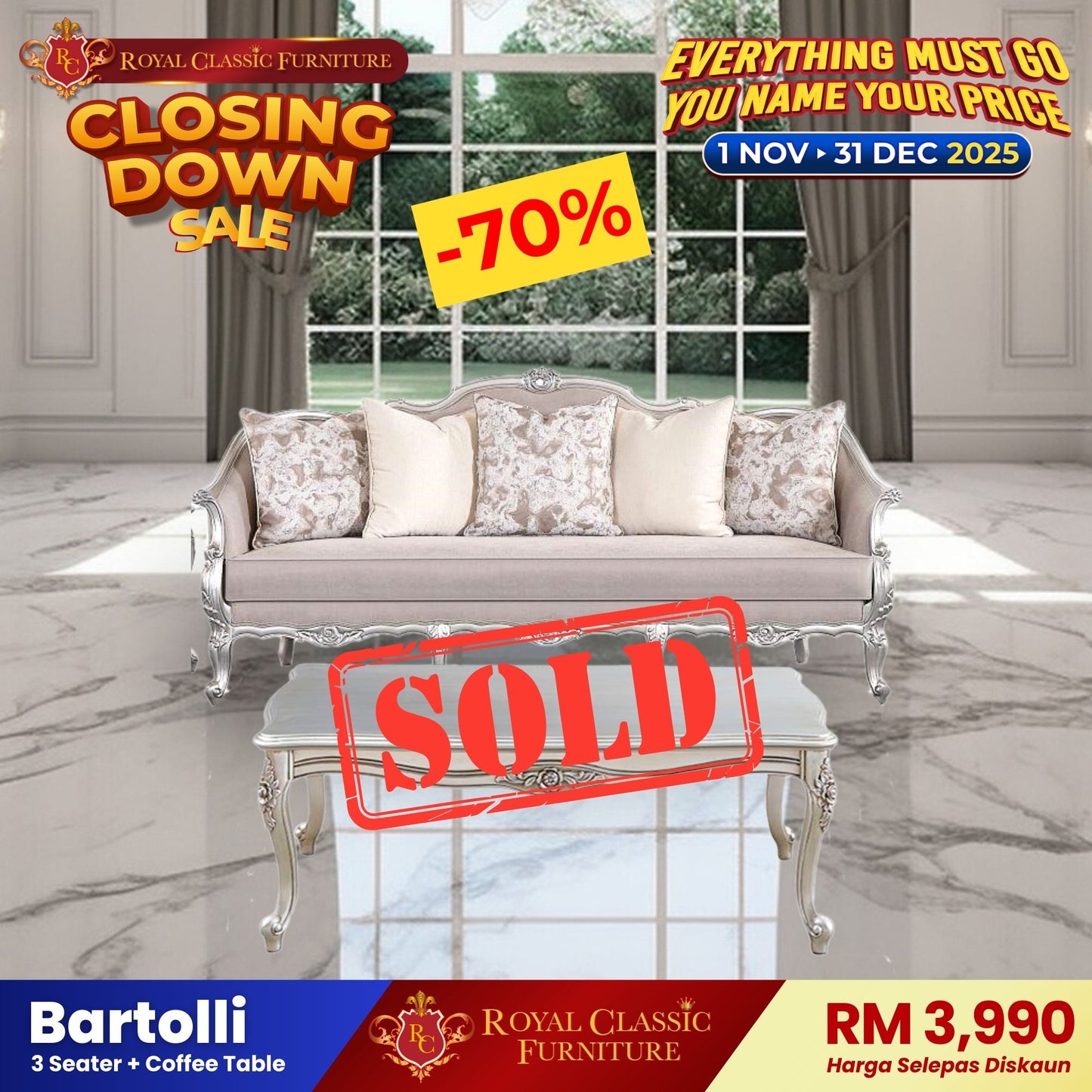 BARTOLLI 3 Seater & Coffee Table