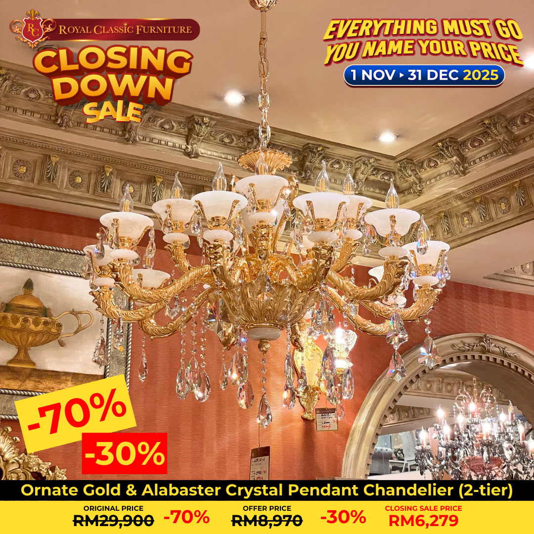 Ornate Gold & Alabaster Crystal Pendant Chandelier (2‑tier)