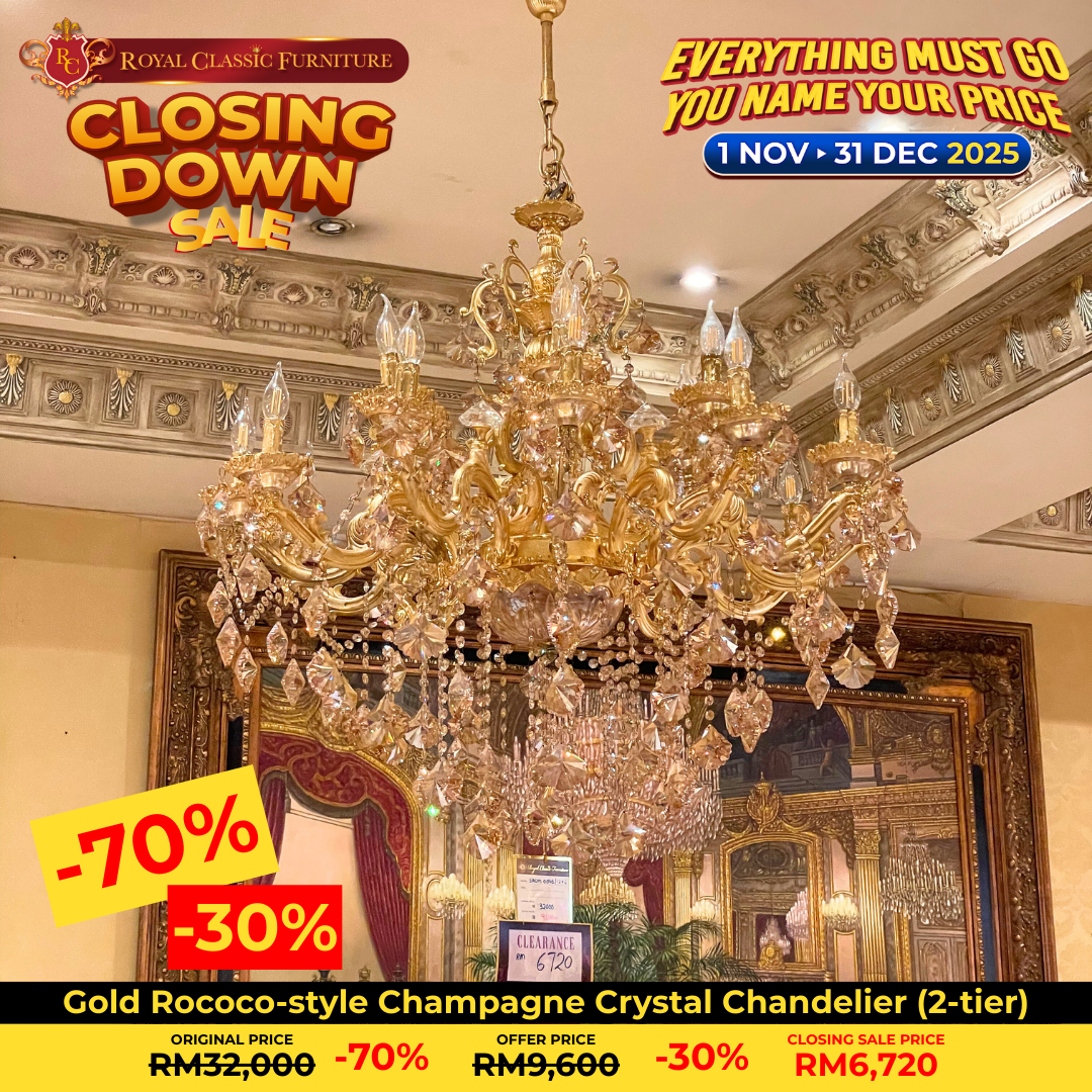 Gold Rococo-style Champagne Crystal Chandelier (2-tier)