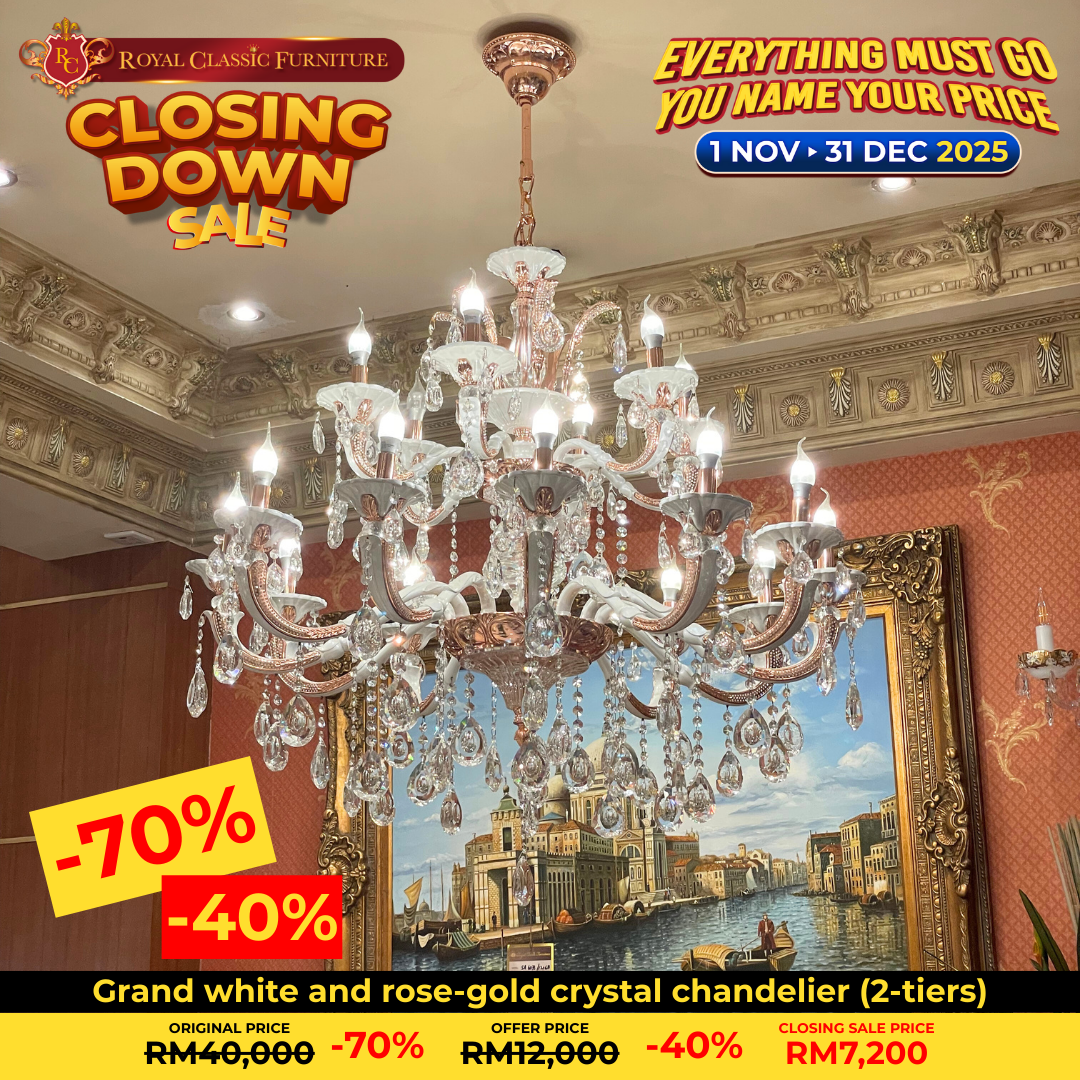 Grand white and rose‑gold crystal chandelier (2-tiers)