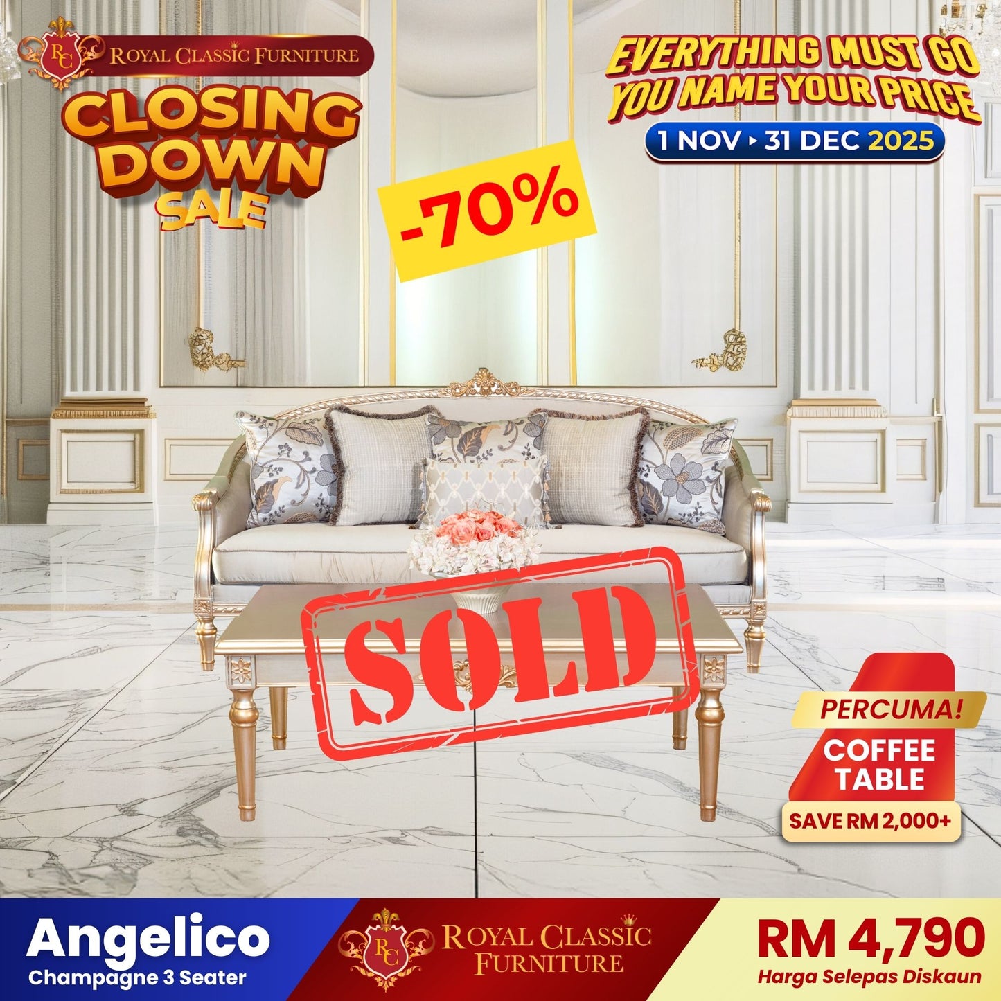 ANGELICO 3 Seater Sofa