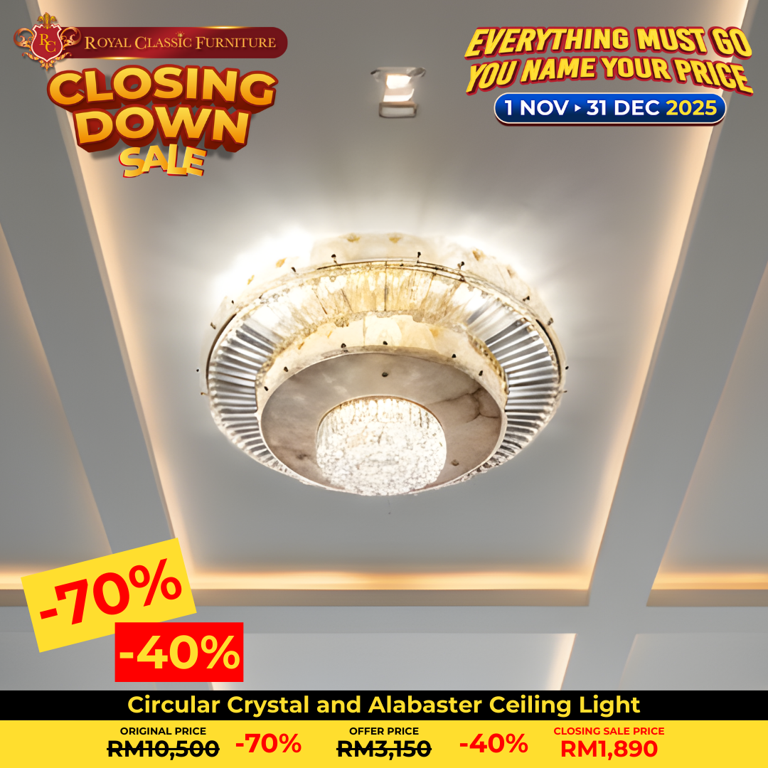 Circular Crystal and Alabaster Ceiling Light