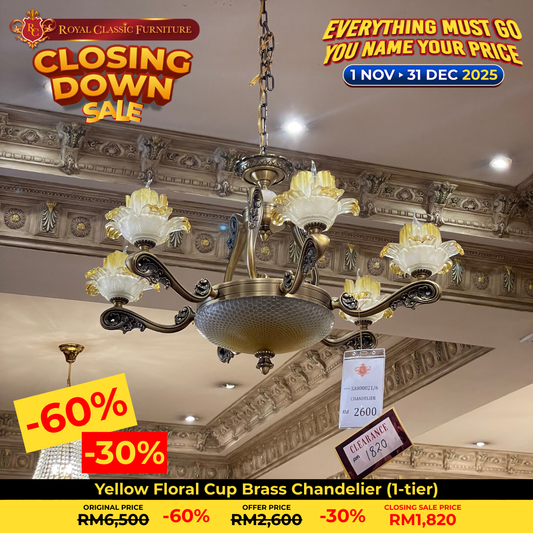 Yellow Floral Cup Brass Chandelier (1‑tier)