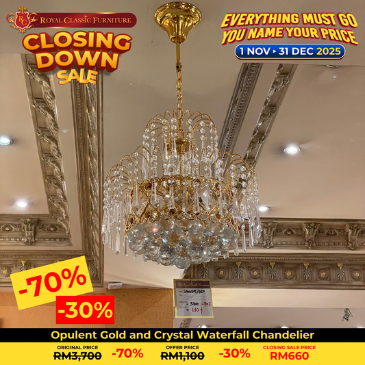 Opulent Gold and Crystal Waterfall Chandelier (1‑tier)