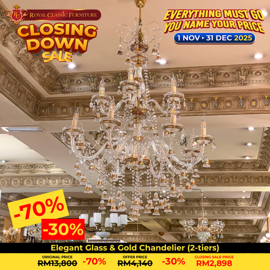 Elegant Glass & Gold Chandelier (2‑tiers)