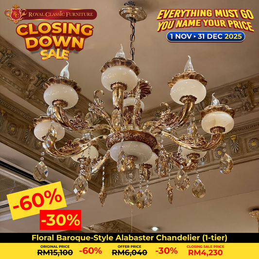Floral Baroque-Style Alabaster Chandelier (1‑tier)