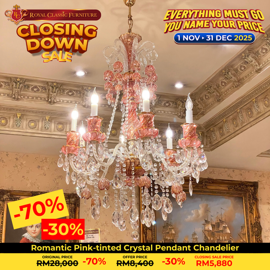 Romantic Pink-tinted Crystal Pendant Chandelier