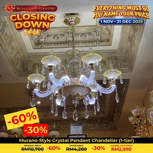 Murano-Style Crystal Pendant Chandelier (1-tier)