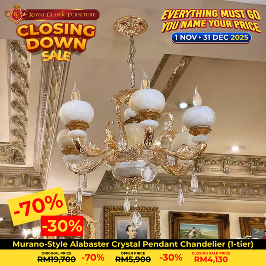 Murano-Style Alabaster Crystal Pendant Chandelier (1-tier)