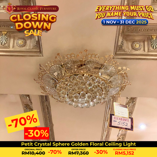 Petit Crystal Sphere Golden Floral Ceiling Light
