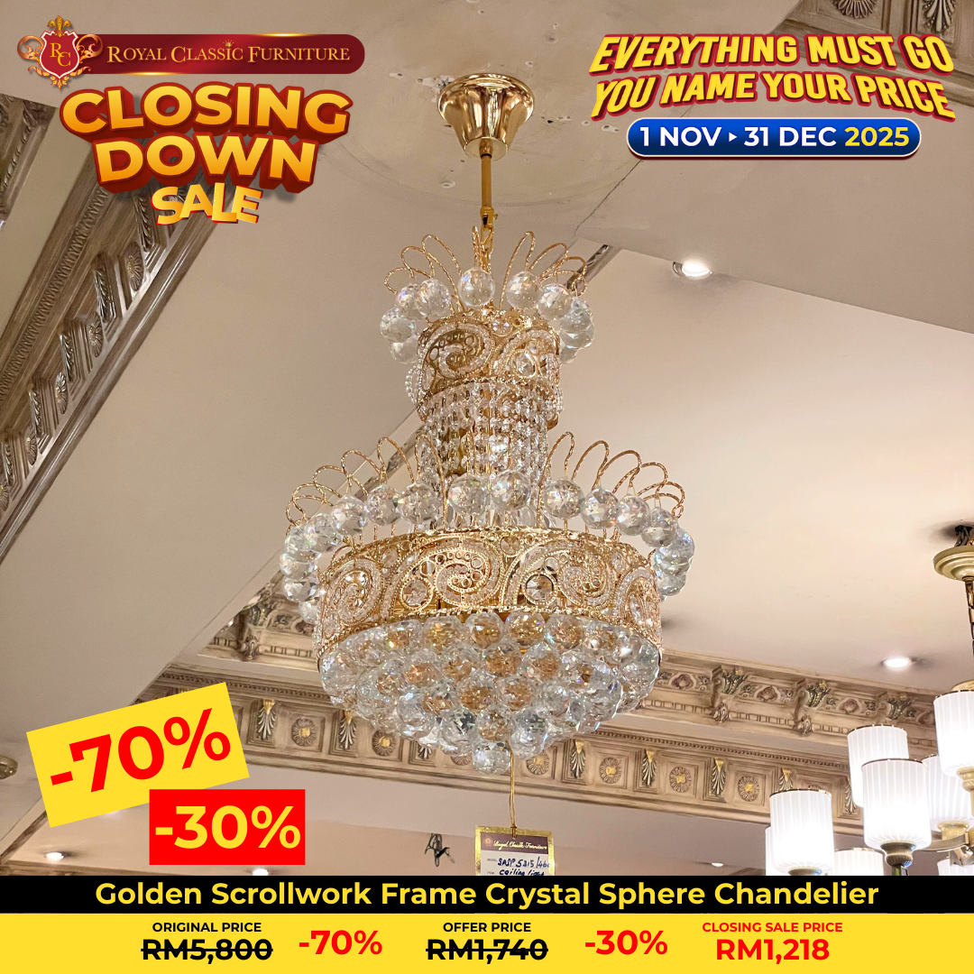 Golden Scrollwork Frame Crystal Sphere Chandelier (1‑tier)